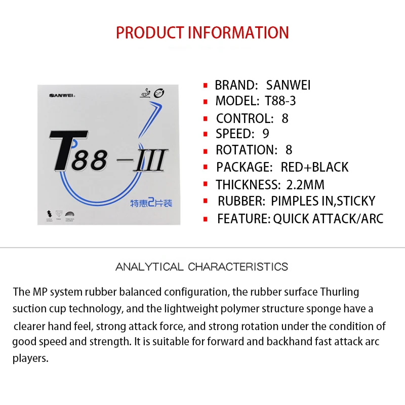 Originele Sanwei T88-3 Tafelte - Table Tennis Backhand recensie en prijs
